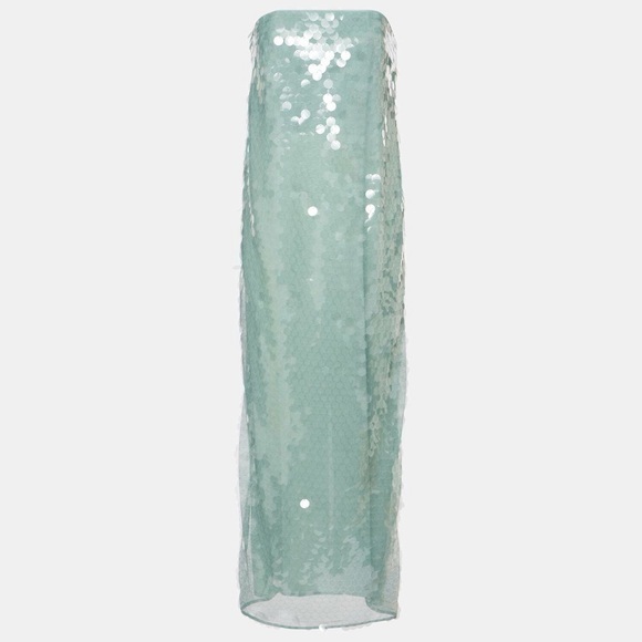 NWT Staud Casey sequined strapless maxi dress size 10 in mist - Picture 1 of 10